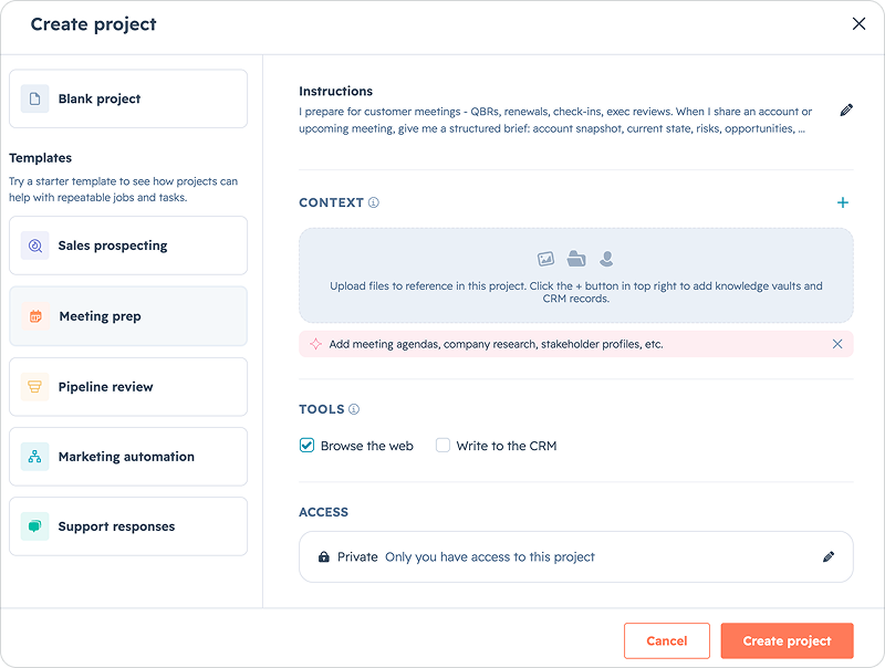 HubSpot Breeze Projects collaborative team workspace update