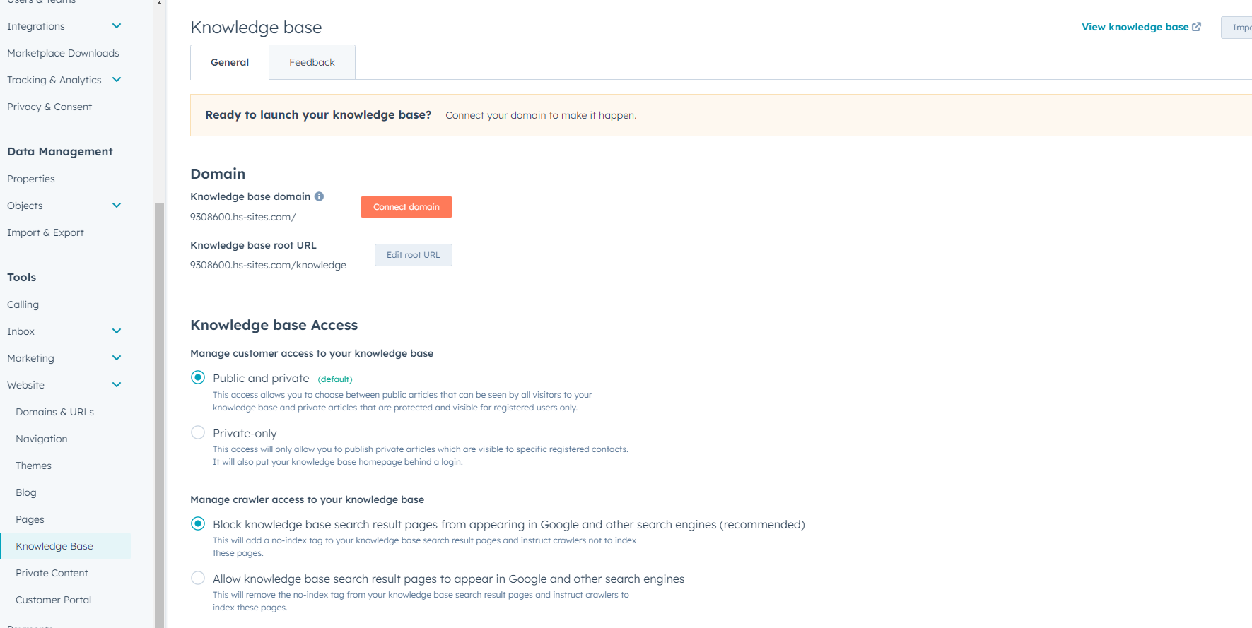 Setting up Hubspot Knowledge Base