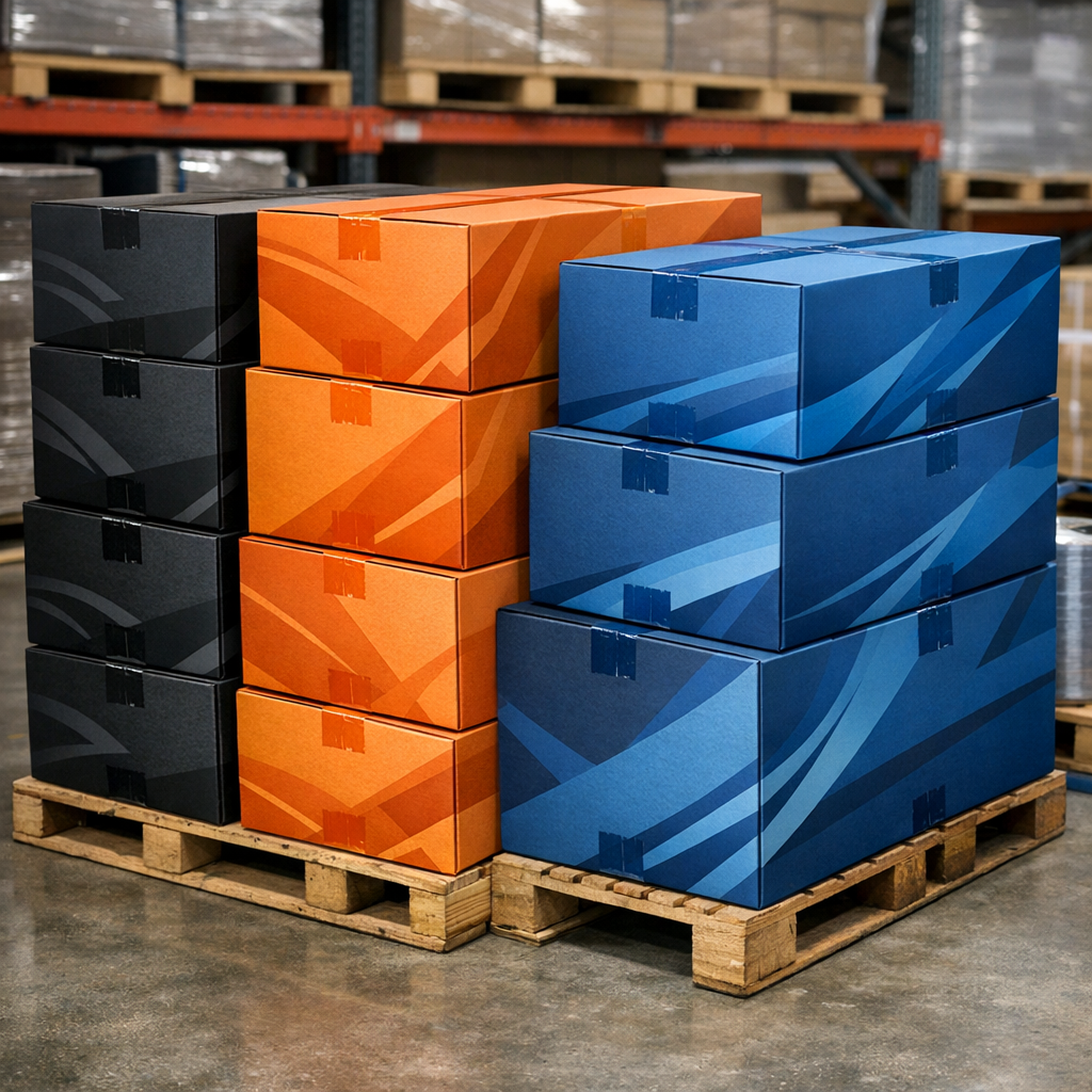 Custom Branded Packaging Boxes Ready for Warehouse Distribution