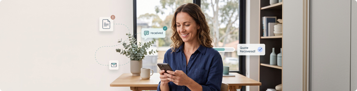 PetSure customer on her phone as an abandoned quote is recovered through automated follow-up
